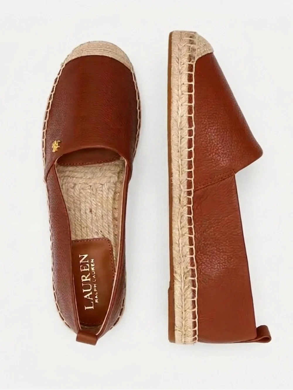 Ralph Lauren Women’s Espadrille Slip-On Shoes Brown Leather Look Size 9 NWOB